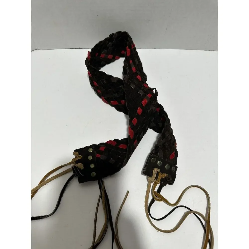 Bohemian Boho Style Woven Braided Black Wrap Belt Women's Fringe Wide Adjustable
